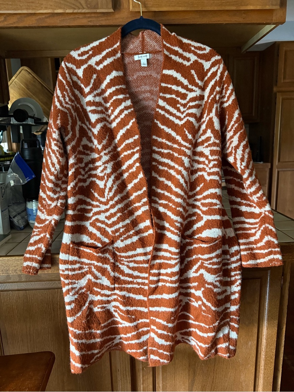 Love Tree Rust Zebra-Print Open Cardigan Sweater